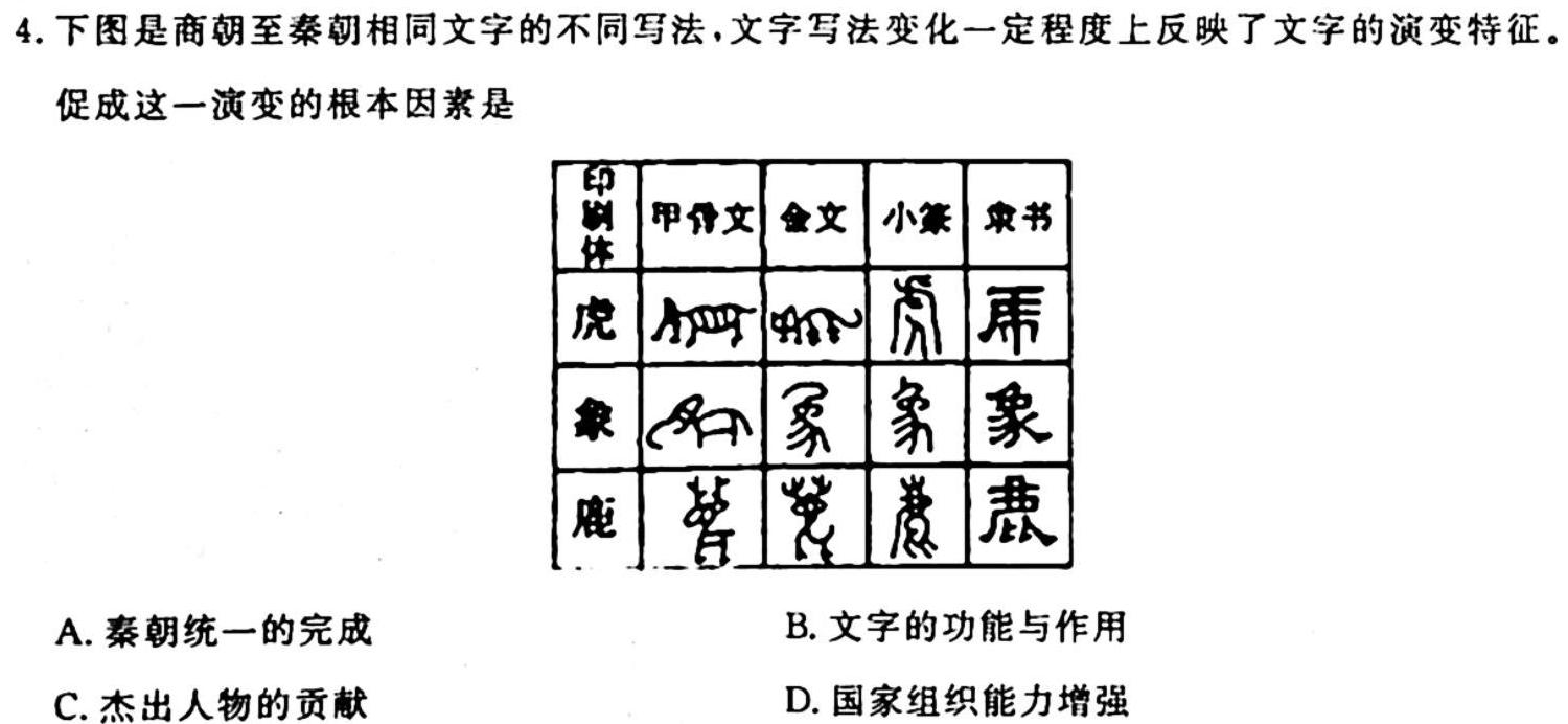 河北省2024届高三学生全过程纵向评价（一）历史