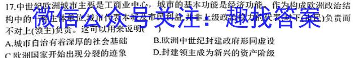 陕西省2023-2024学年度八年级第一学期阶段性学业效果评估（一）历史