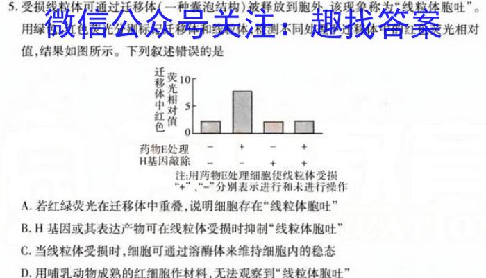 九师联盟2024届全国高三单元定向检测卷(新教材KH)(5)生物试卷答案