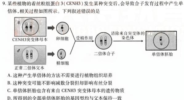 2024届河南省中原名校联盟高三9月调研考试生物