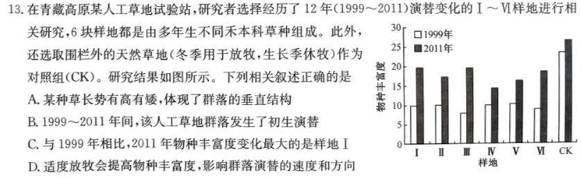 常州市联盟学校2023-2024学年度高三年级第一学期学情调研生物学试题答案