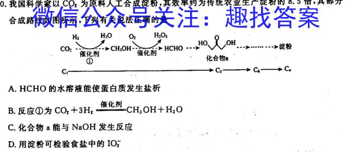 q安徽省2023-2024学年九年级教学评价一化学