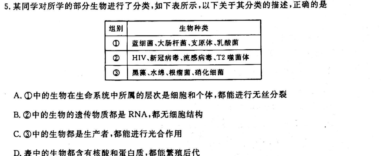 24届广东省普通高中学科综合素养评价9月南粤名校联考生物