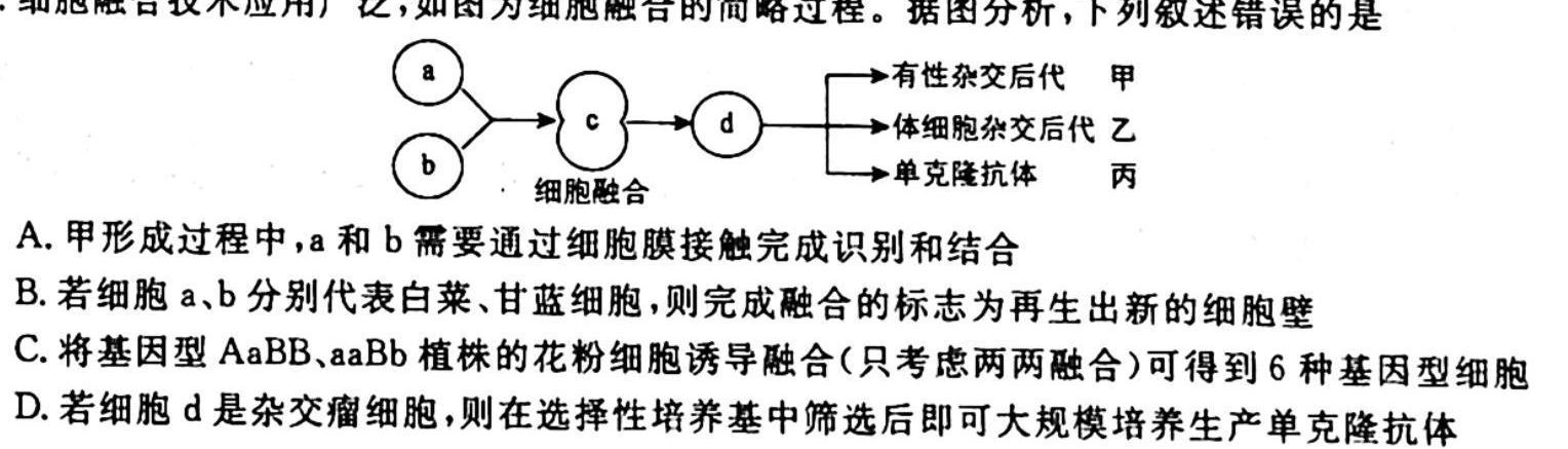 金科大联考2023-2024学年高二年级10月联考生物