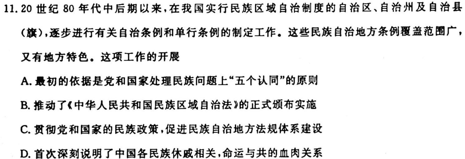 陕西省2023~2024学年度九年级教学素养测评(一) 1L R-SX历史