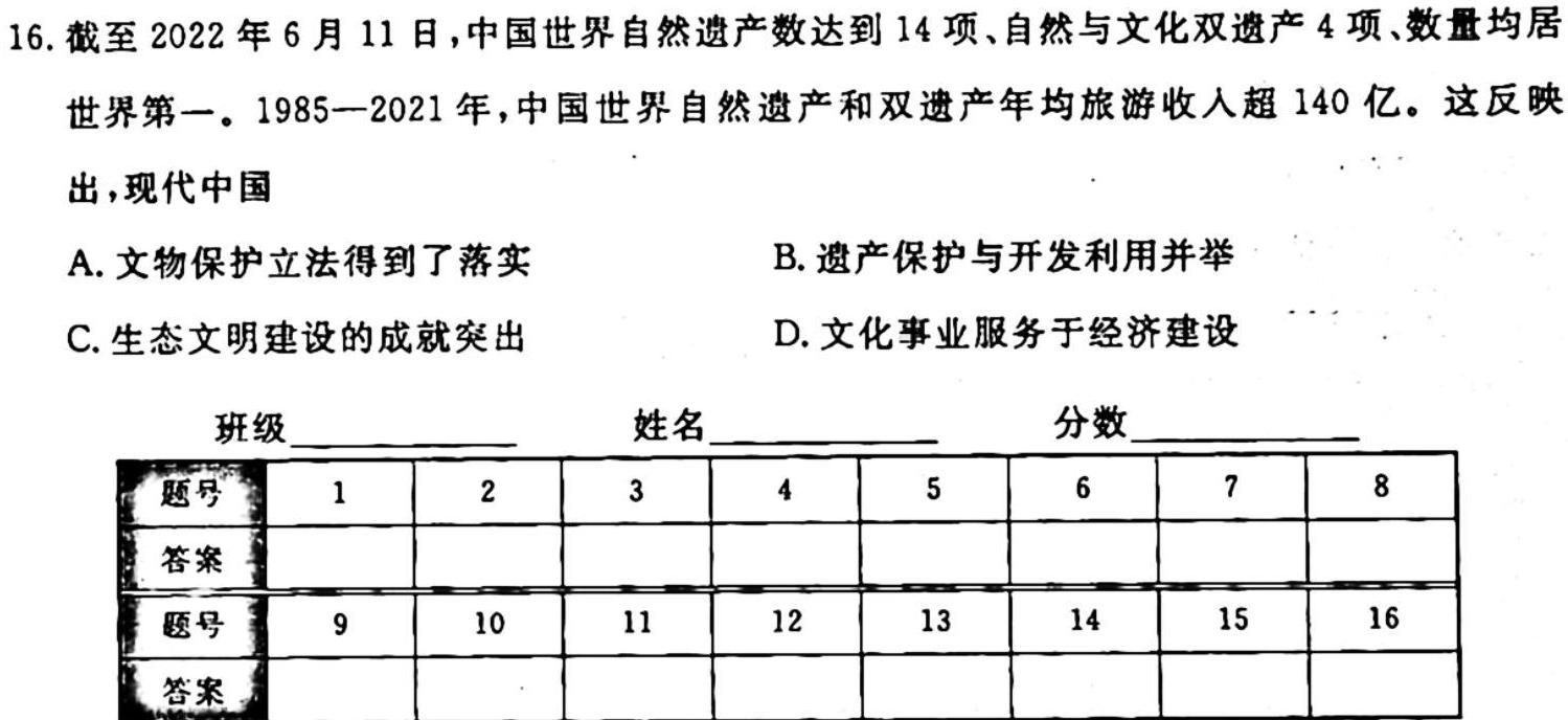 陕西省2024届高三摸底考试(10月)历史