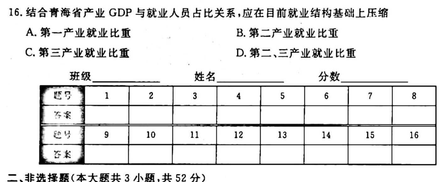 江西省2024年学考水平练习(二)地理试卷l