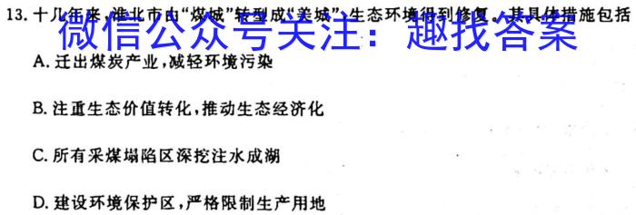 2024年安徽省初中毕业学业考试冲刺试卷(二)地理试卷答案