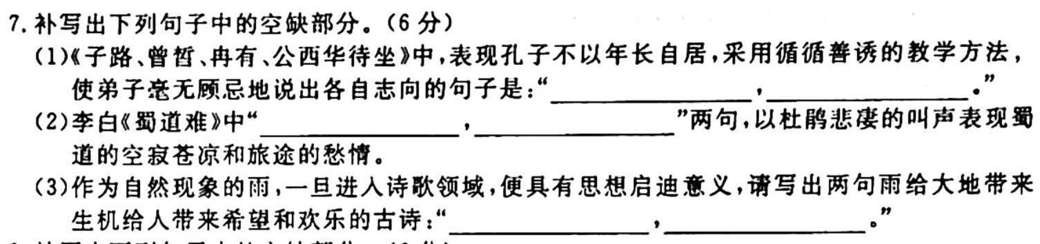 安徽省2023-2024学年度八年级阶段质量检测语文