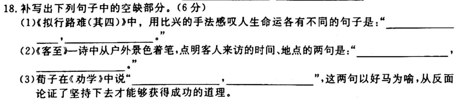 江西省2023-2024年度八年级上学期高效课堂（二）语文试卷 答案