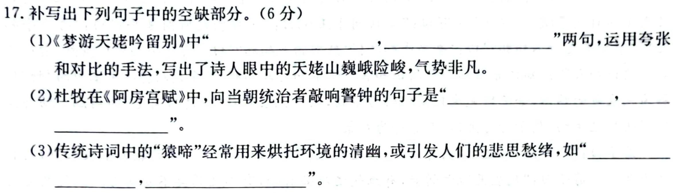 山西省2023-2024学年第一学期九年级期中自主测评语文