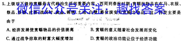 陕西省2023~2024学年度第一学期九年级阶段调研检测历史