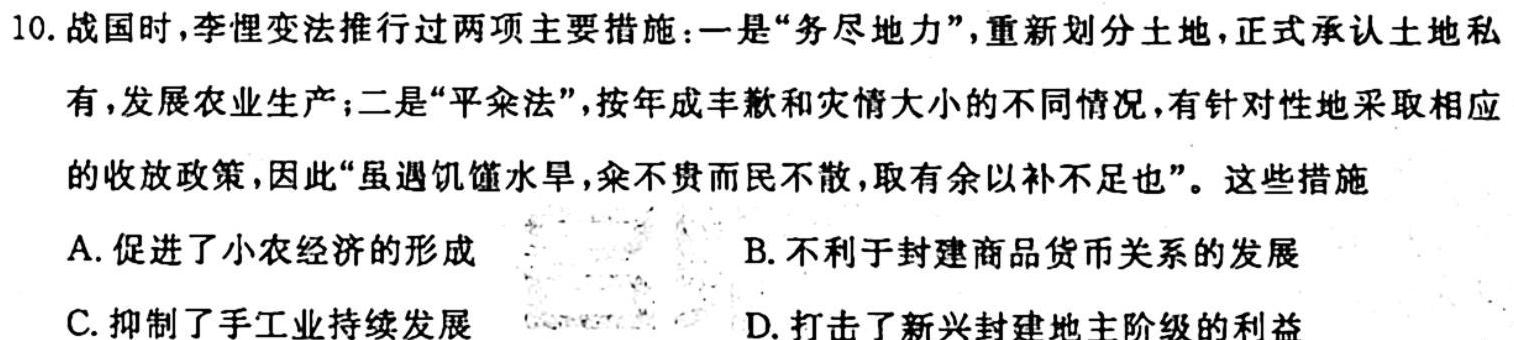 安徽省合肥市2023-2024学年第一学期九年级期中教学质量检测历史试卷答案