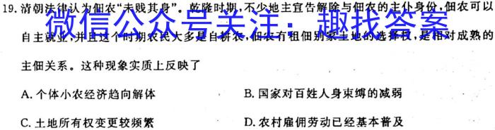 安徽省2023-2024学年度第一学期九年级作业辅导练习（一）历史