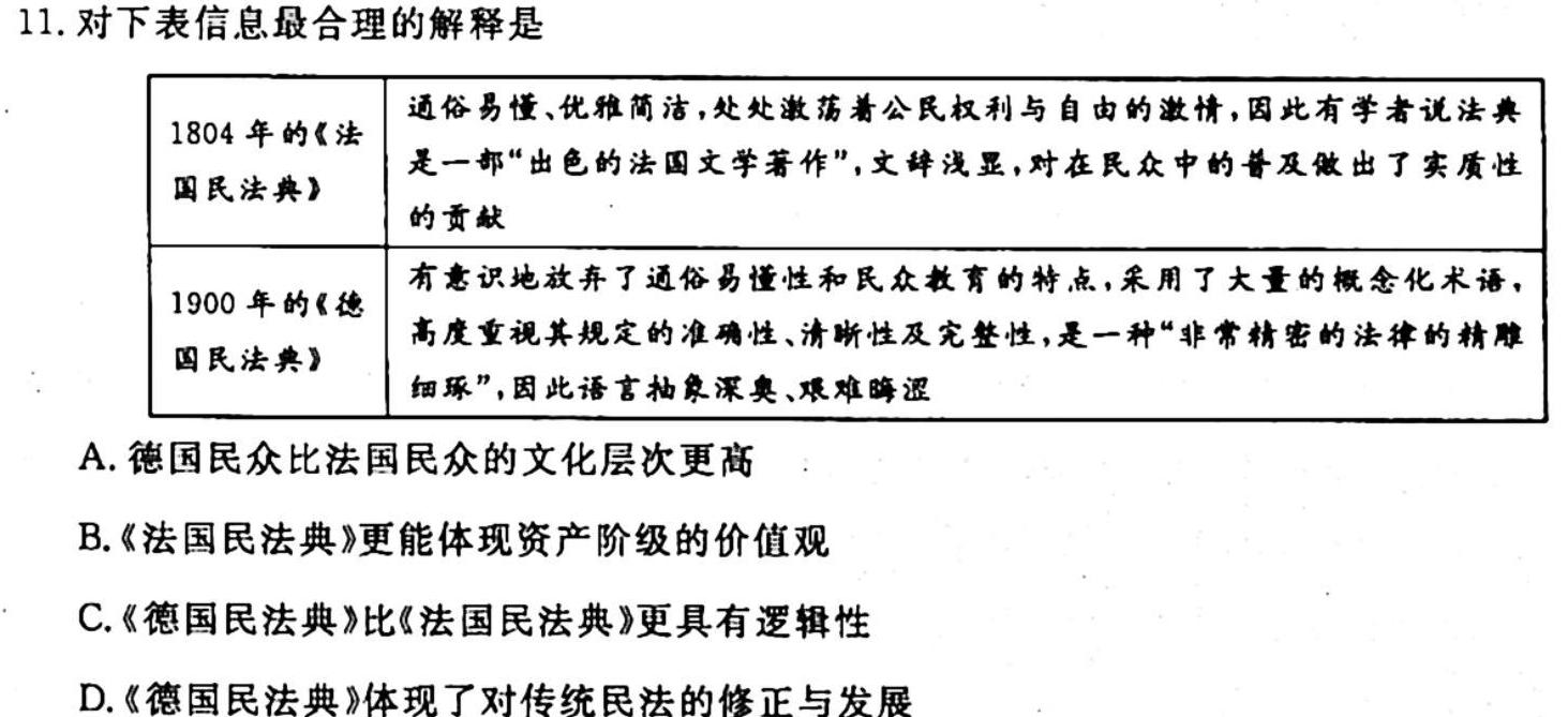 [贵黔第一卷]名校联考·贵州省2023-2024学年度八年级秋季学期自主随堂练习一历史