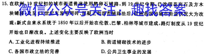 山西省晋中市2023年10月份九年级检测试题（卷）历史试卷