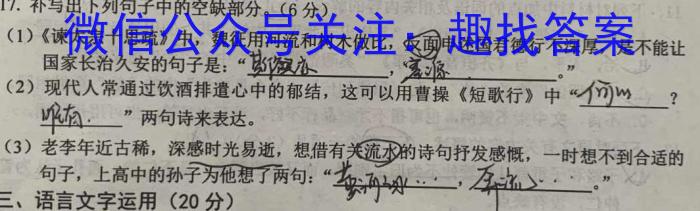 2023年11月湖湘教育三新探索协作体高一期中联考(11月)/语文