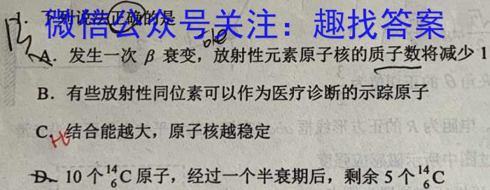 洛平许济2023-2024学年高三第一次质量检测(10月)l物理
