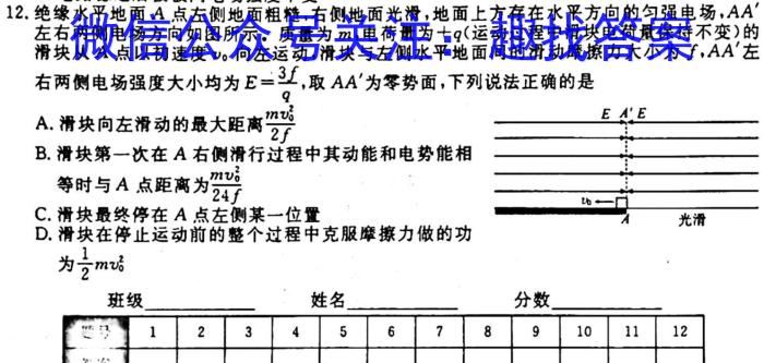 (2024届)重庆市2023-2024学年上学期三校联合考试物理`