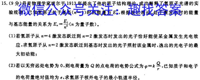 安徽省2023~2024学年度届九年级阶段诊断 R-PGZX F-AH(二)2物理试卷答案