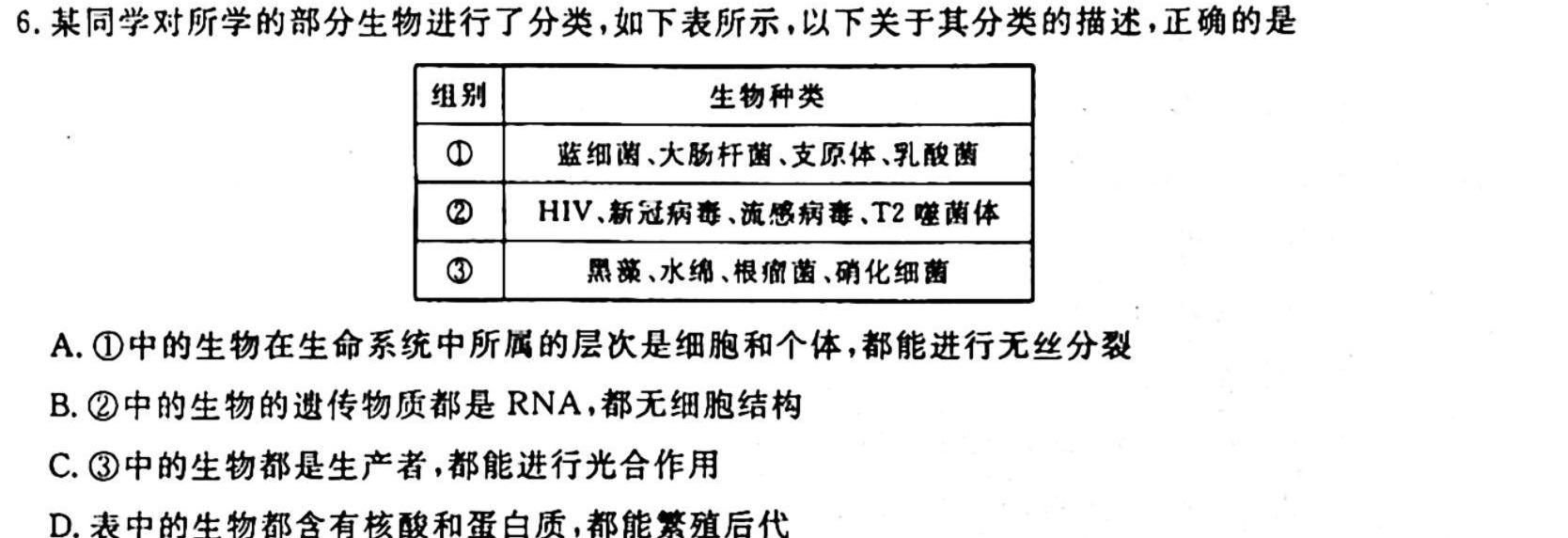 2023-2024学年湖南省高二10月联考(24-69B)生物学试题答案