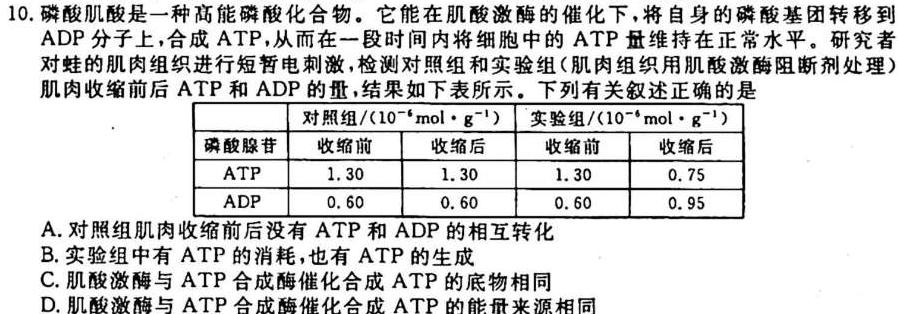 决胜新高考——2024届高三年级大联考(10月)生物学试题答案