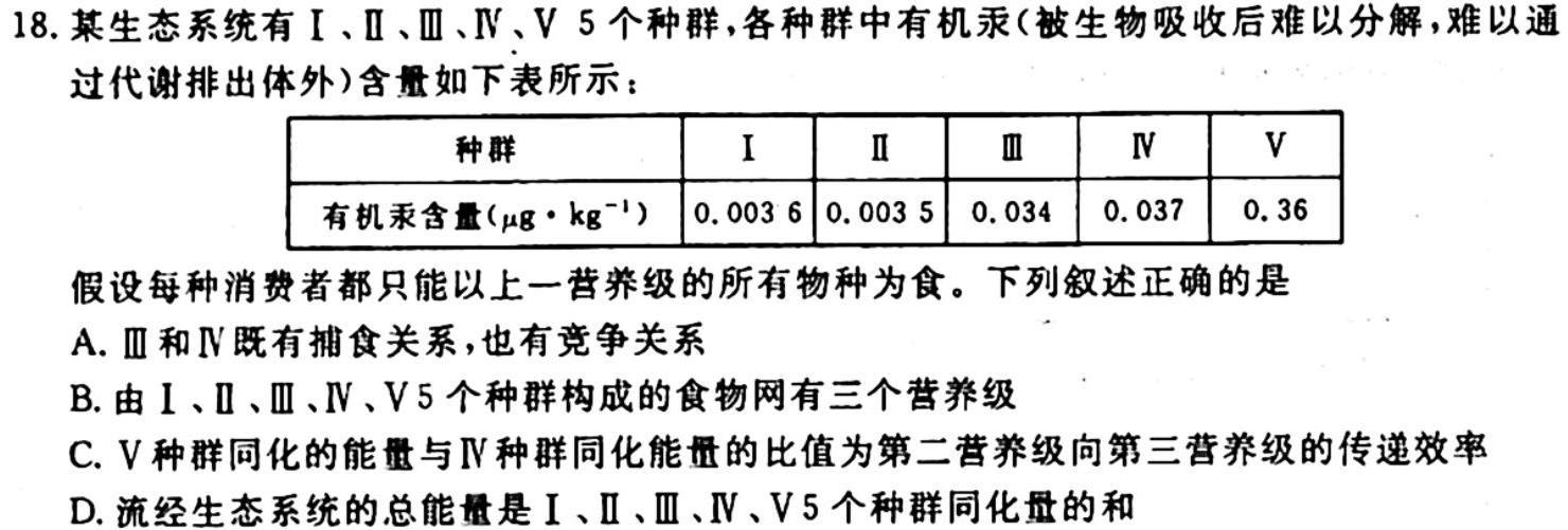 皖智教育·1号卷·2024年安徽省普通高中学业水平合格性考试模拟试题（二）生物学试题答案