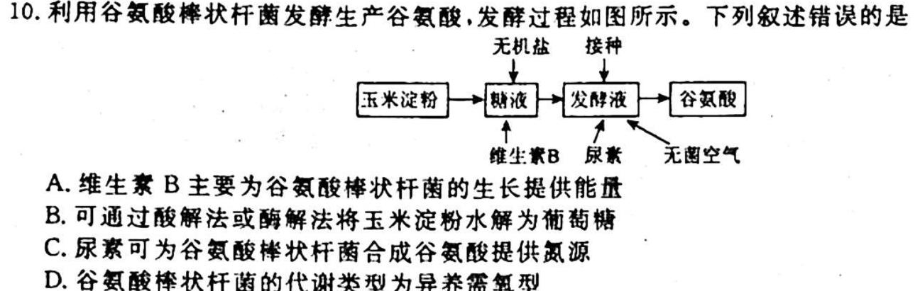 河北省高三年级2024届上学期质量检测二生物