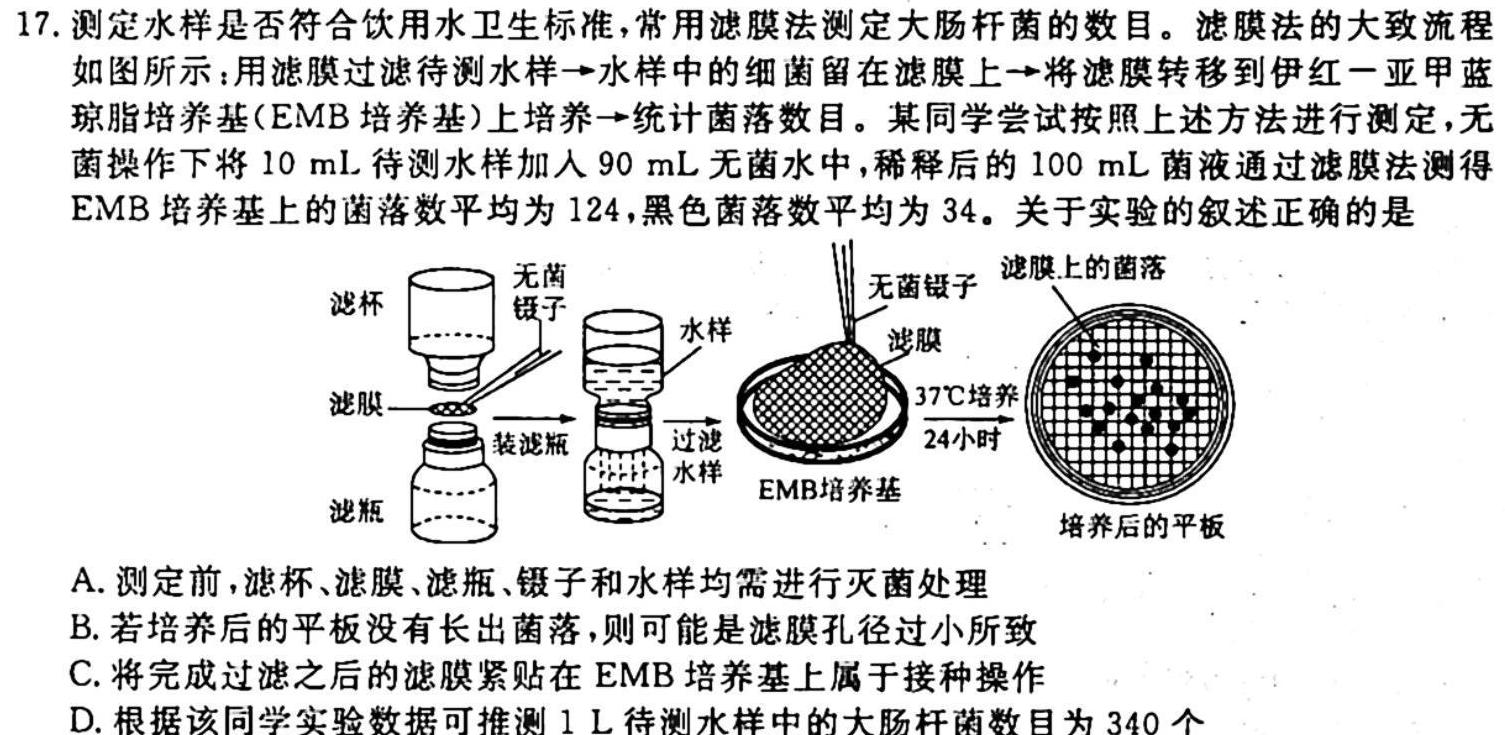 河北省2023-2024学年示范性高中高二年级期中质量检测联合测评生物