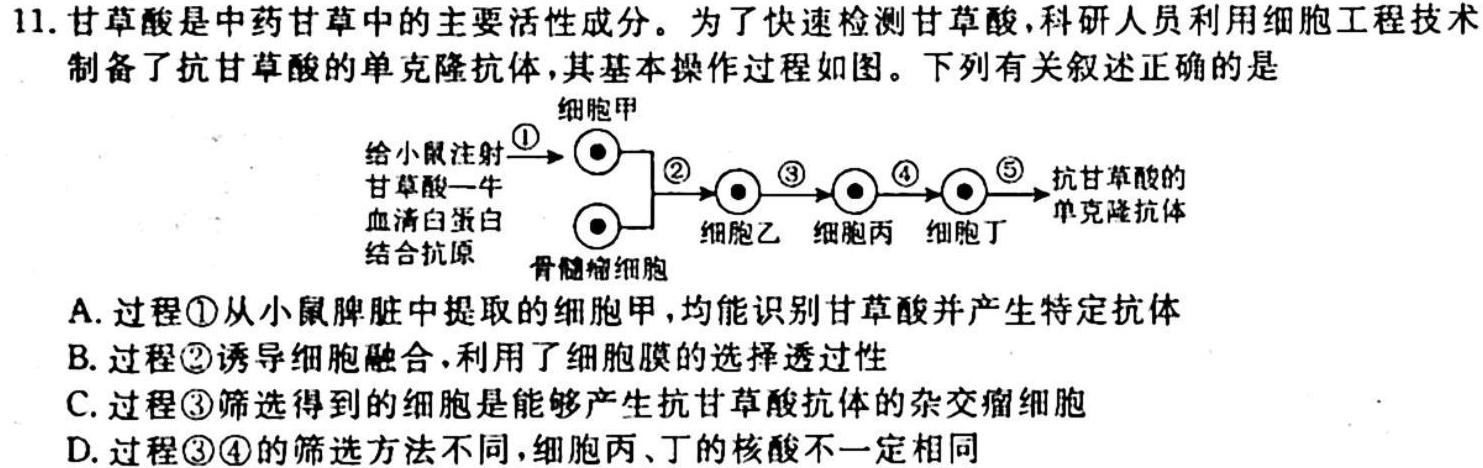 衡水金卷先享题2023-2024学年度高三一轮复习摸底测试卷摸底卷(辽宁专版)二生物学试题答案