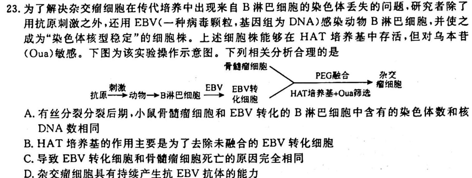 河北省2024届九年级第一学期第一次学情评估（B卷）生物