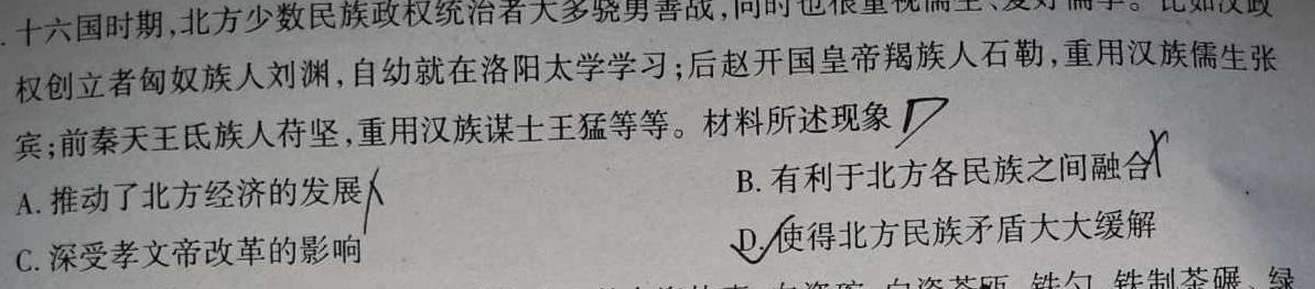 安徽省2023-2024学年度九年级上学期阶段性练习（二）历史