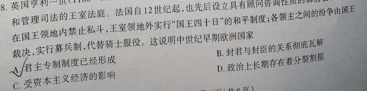 江西省2024届九年级第二次阶段适应性评估 R-PGZX A-JX历史