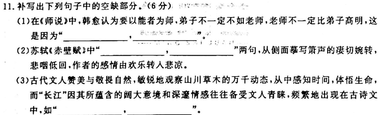 陕西省2023-2024学年度九年级第一学期素质调研一语文