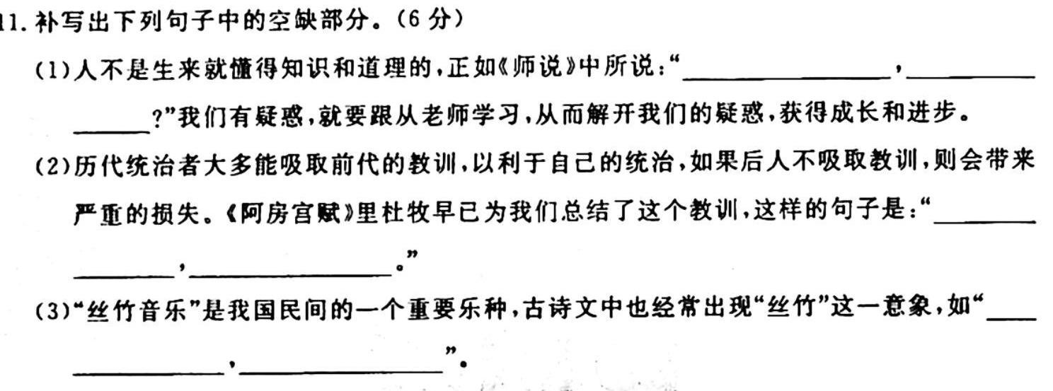 2024届浙江省新阵地教育联盟高三上学期第二次联考语文