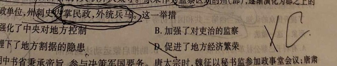 2024届广西名校高考模拟试卷第一次摸底考试历史