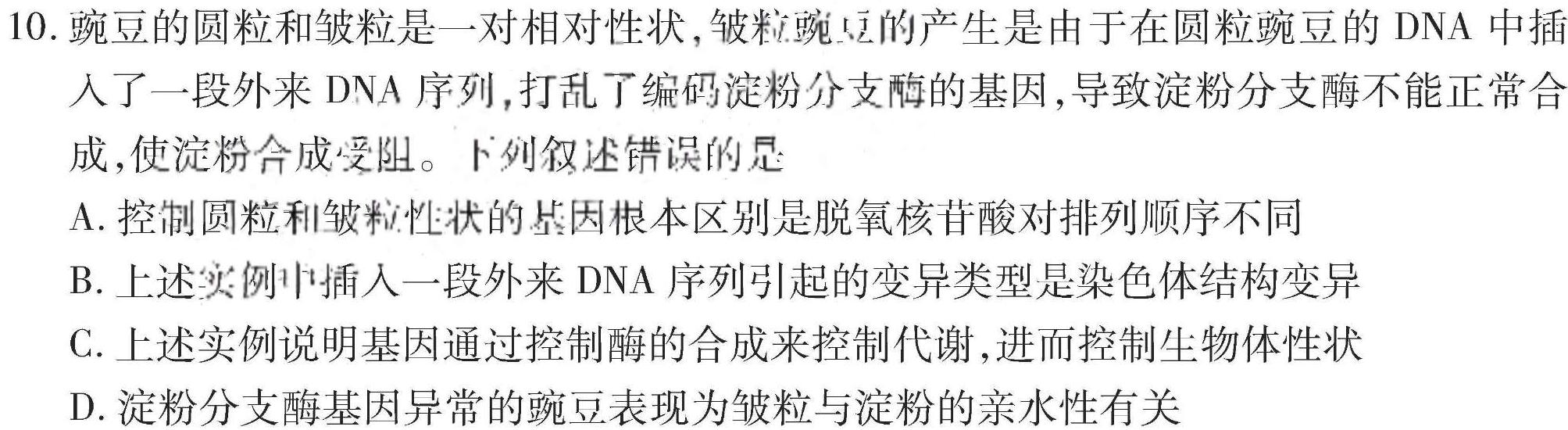 甘肃省2023~2024学年度高三第一学期第三次月考(24225C)生物学试题答案