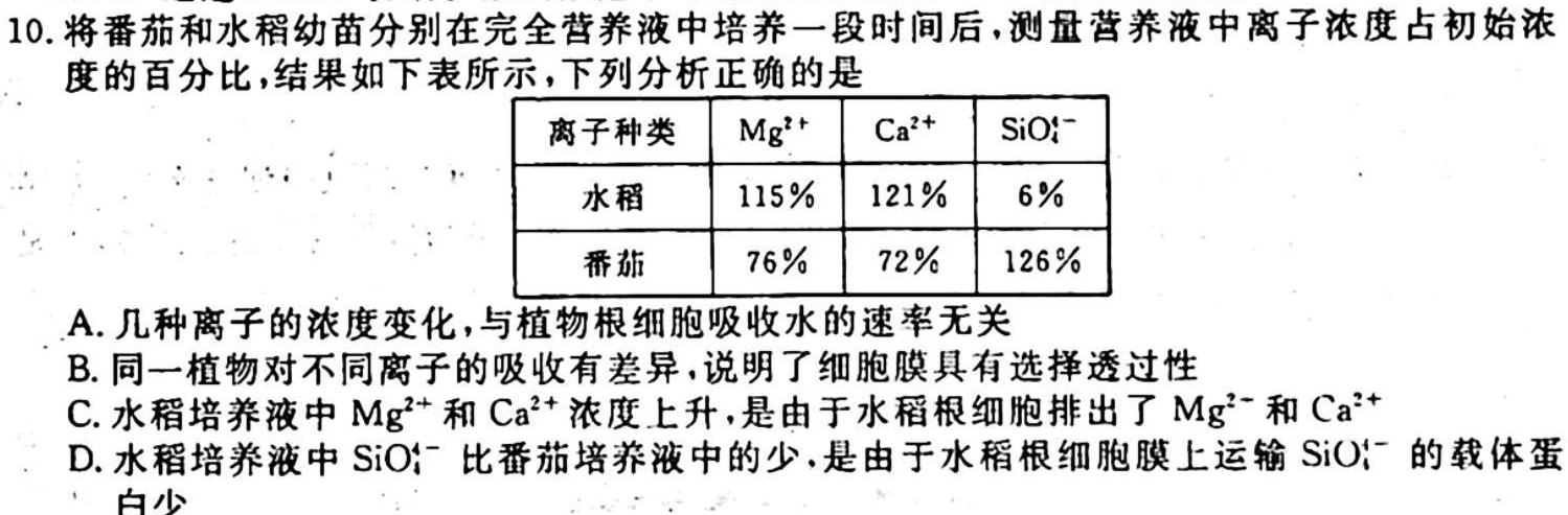 2023-2024学年湖南省高二10月联考(24-69B)生物