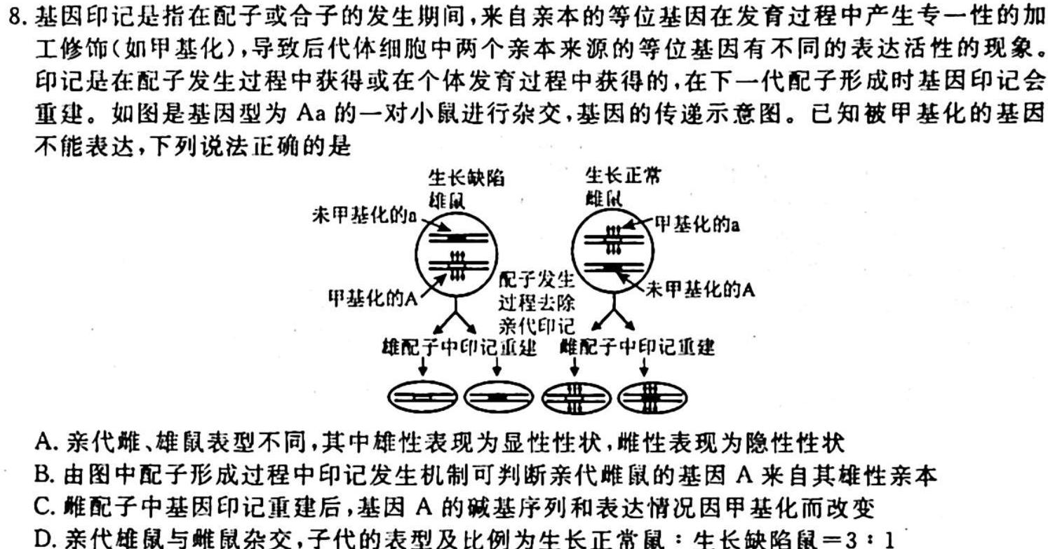 河北省2023-2024学年度九年级第一学期学业水平调研测试生物学试题答案