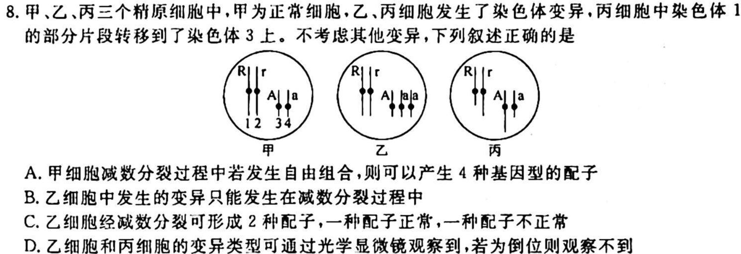 辽宁省2023-2024学年度上学期九年级阶段练习（一）生物