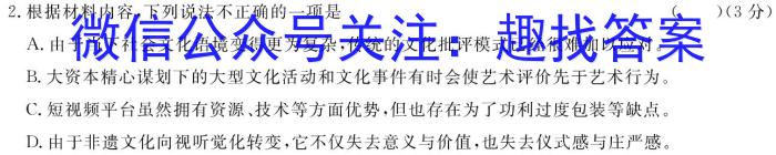 安徽省蚌埠市2024届九年级G5联动教研第一次阶段性调研语文