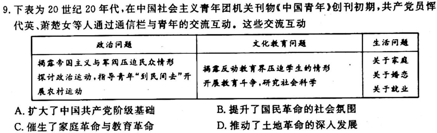 安徽省2023-2024九年级上学期阶段性练习(二)历史