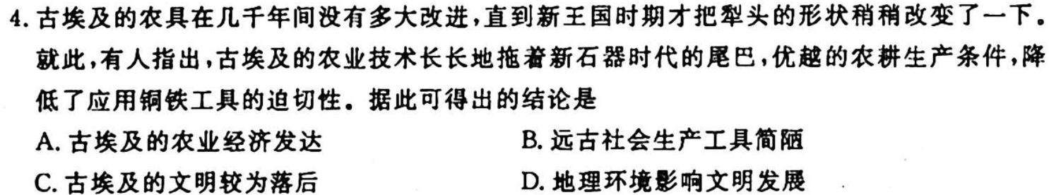 安徽省2023-2024学年度上学期九年级第二次教学质量检测历史