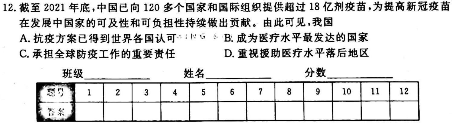 名校大联考2024届·普通高中名校联考信息卷(月考二)历史