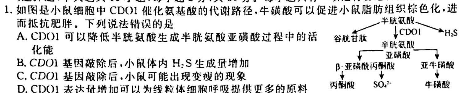 河北省2024届九年级第一学期第一次学情评估（B卷）生物