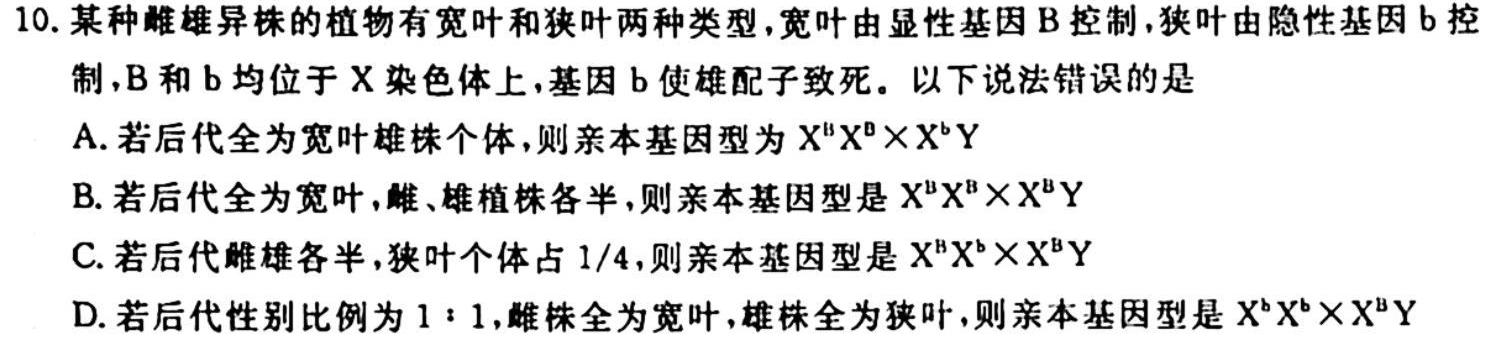 九师联盟2023-2024学年高三10月质量检测（X）生物学试题答案