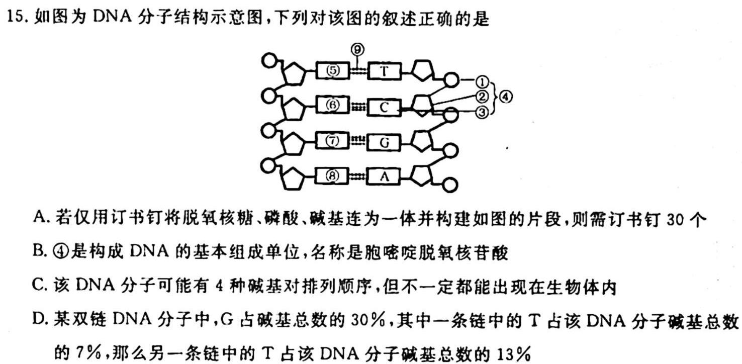 三晋卓越联盟·山西省2023-2024学年高二10月质量检测生物