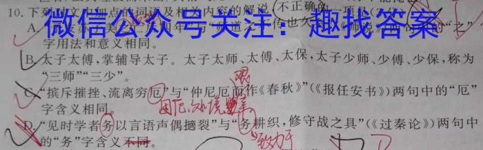 九师联盟2023-2024学年高一教学质量监测（期中）/语文