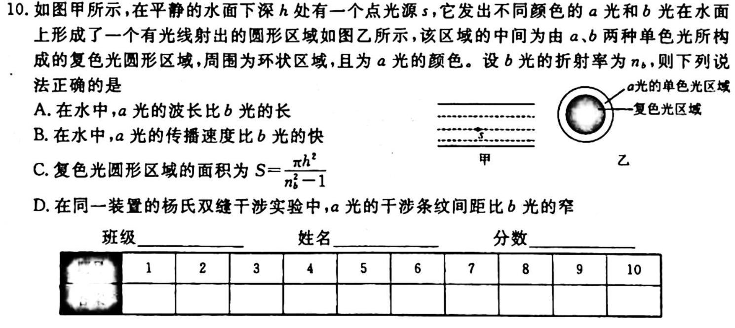 江西省2023-2024学年上学期高一10月教学质量检测物理.