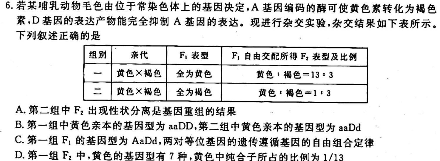 百师联盟2024届高三一轮复习联考(二)全国卷生物学试题答案